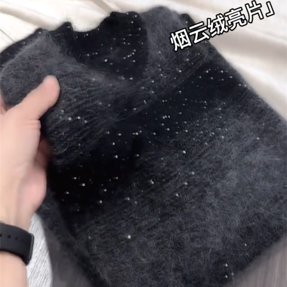 秋冬灰色圆领重工亮片针织毛衣女