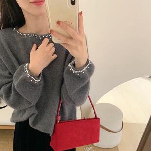 2024秋冬新款 时髦百搭洋气通勤钉珠高级感欧货设计感慵懒风毛衣女