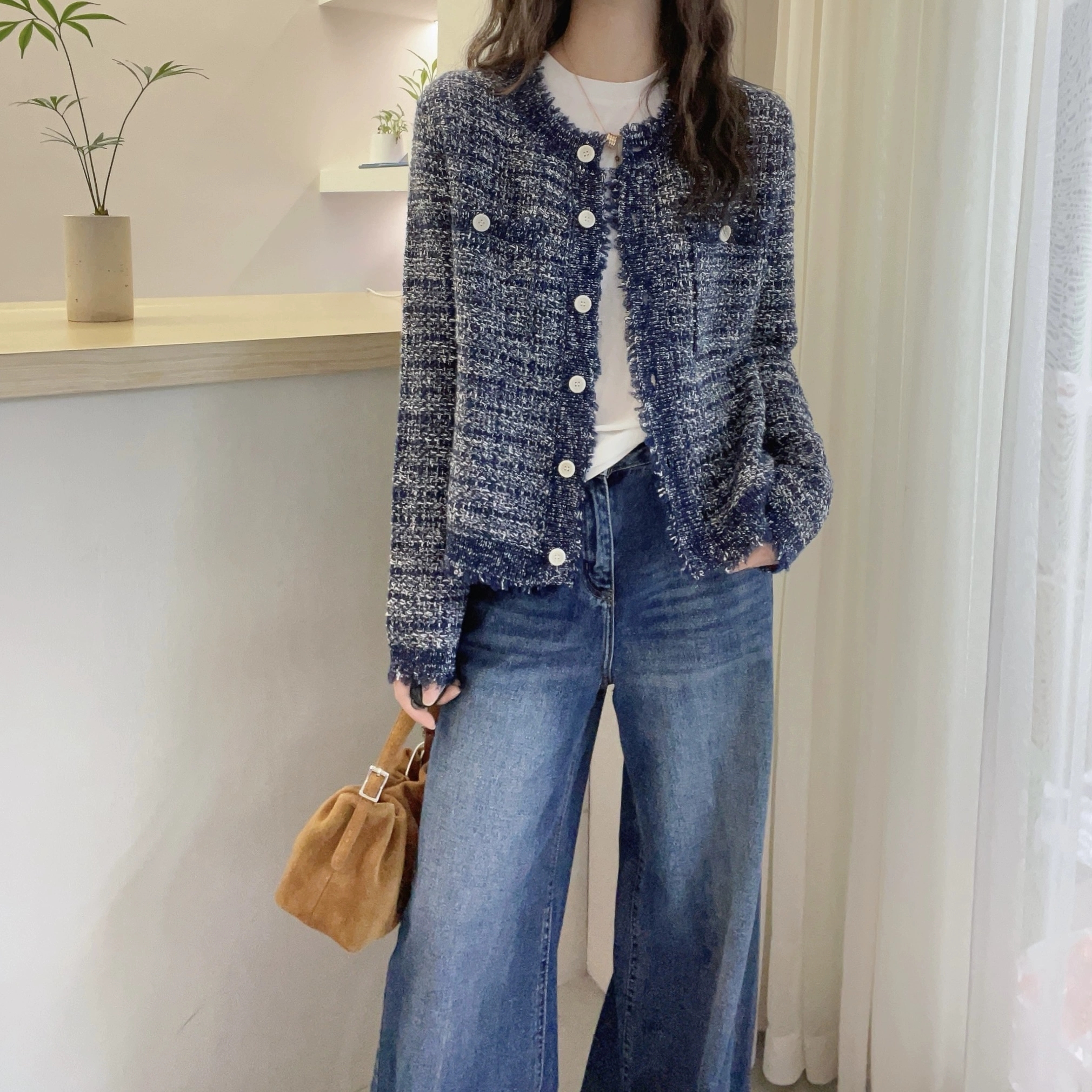 欧洲站2025秋装新款欧货时尚圆领长袖羊毛针织开衫女春秋毛衣外套