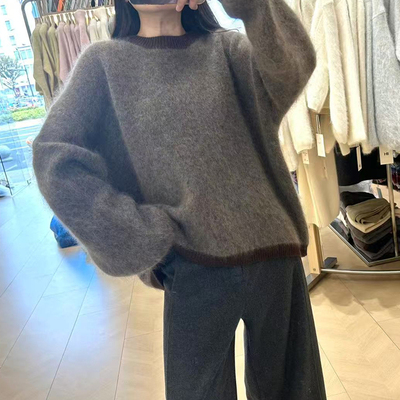 韩系温柔风毛茸茸软糯圆领毛衣女