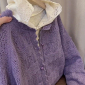 时尚 新款 高级温柔别致上衣 女2025年秋季 设计感紫色单排扣针织开衫