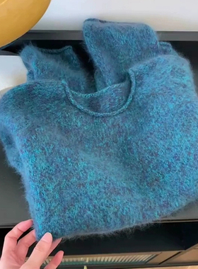 秋季新款纯色毛衣套头女装宽松马海毛百搭软奶慵懒风针织衫上衣潮