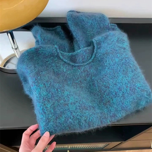 宽松马海毛百搭软奶慵懒风针织衫 纯色毛衣套头女装 上衣潮 新款 秋季