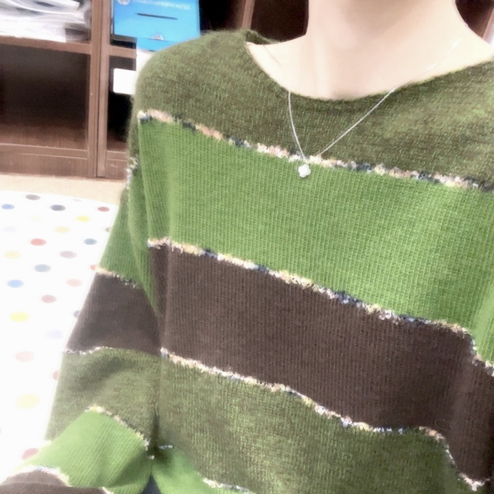 慵懒风圆领条纹毛衣女百搭针织衫