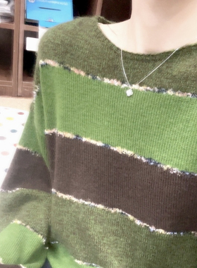 2025秋冬新款韩版宽松慵懒风圆领条纹毛衣女百搭针织衫上衣外套潮