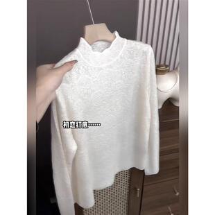 女百搭毛衣上衣潮 宽松显瘦半高领蕾丝提花针织衫 2025秋冬新款 韩版
