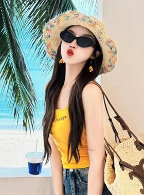 彩色编织草帽女款2026新款夏季沙滩海边度假遮阳防晒帽显脸小帽子