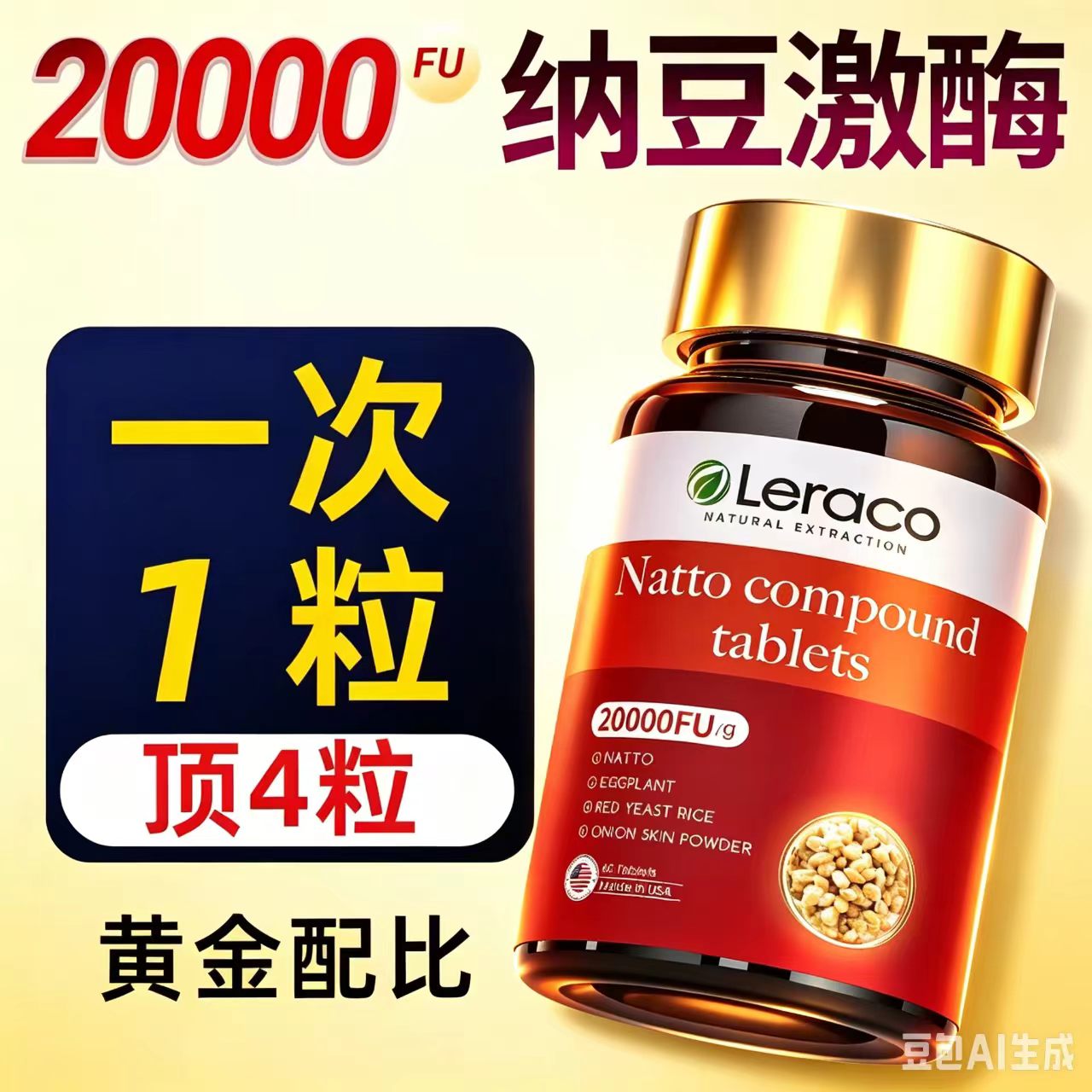 美国原装进口水蛭素红曲纳豆激酶非胶囊强力溶栓护心脑中老年正品