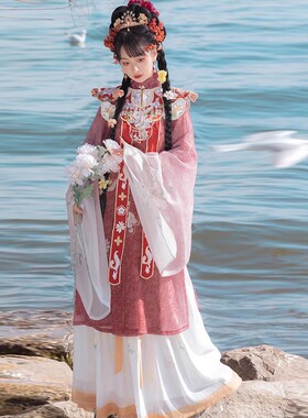 遇锦记原创汉服女【卿落】明制云肩大袖斜襟立领褶裙印花春夏款正