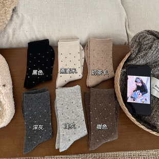 甜心冬日 韩系ins加厚保暖羊毛袜无骨波点中筒袜女袜堆堆袜