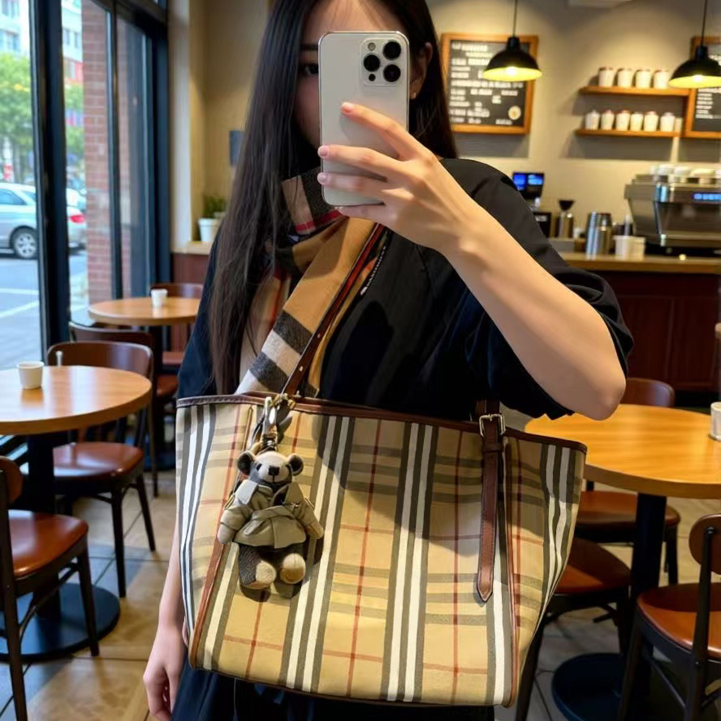 古着vintage格纹帆布战马托特包