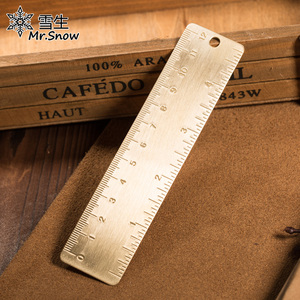 雪生 手工小铜尺 纯黄铜制品 刻度尺子 旅行笔记本配件复古铜书签