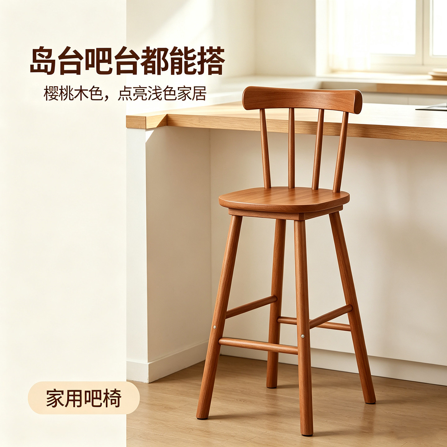 家用高脚凳现代简约温莎吧椅北欧实木吧台椅吧台凳酒吧靠背木椅子