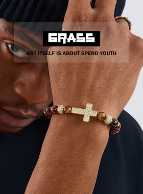 原创设计复古虎眼石手串7A级男女情侣礼物小众克罗十字手链饰品