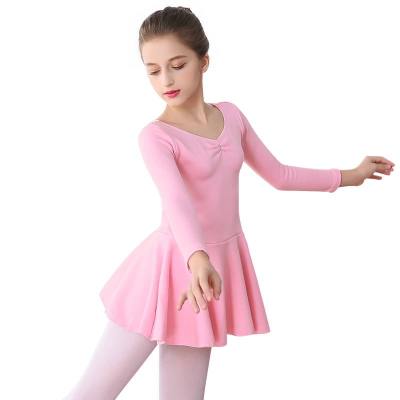 舞蹈服儿童女秋冬女童练功服长袖加绒芭蕾舞裙跳舞衣服少儿中国舞