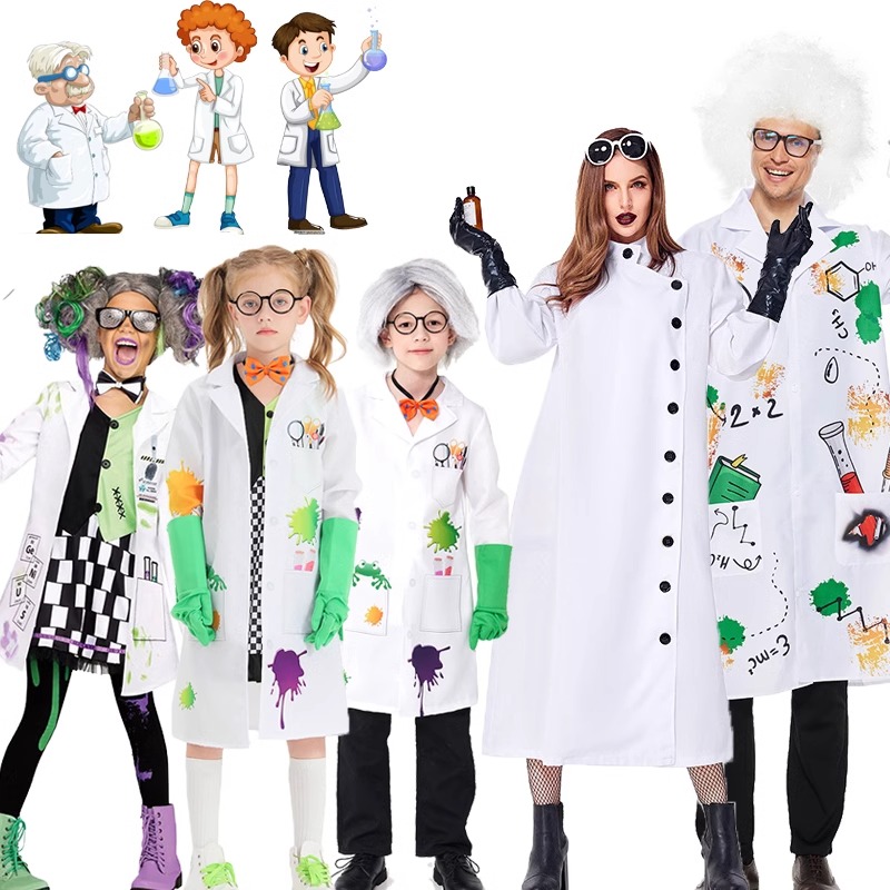 万圣节服装cos科学怪人男女小孩 疯狂科学家成人 幼稚园职业扮演