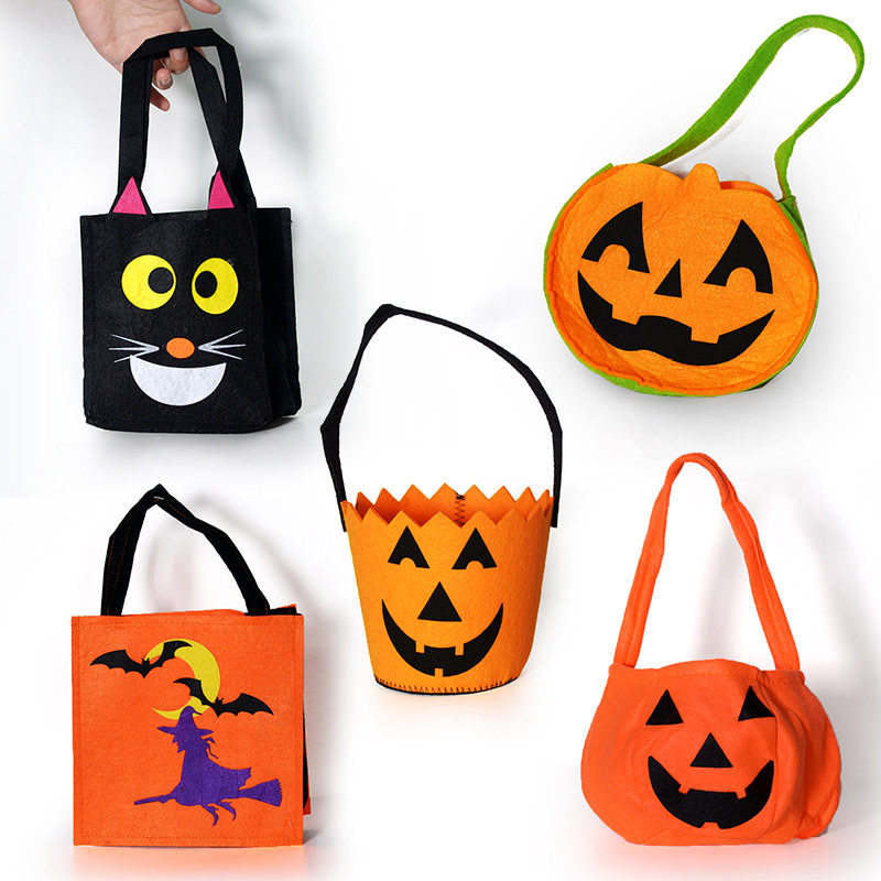 万圣节南瓜袋派对装扮道具手提糖果袋笑脸立体无纺布讨糖袋子