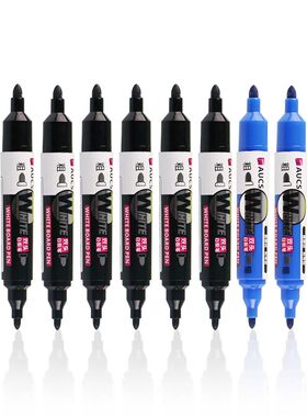 AUCS 双头白板笔 易擦型白板笔彩色 十支装（7黑2蓝1红）