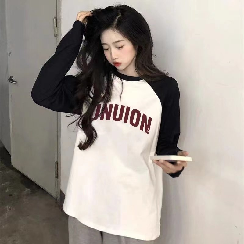 中大童拼色插肩袖长袖宽松内搭