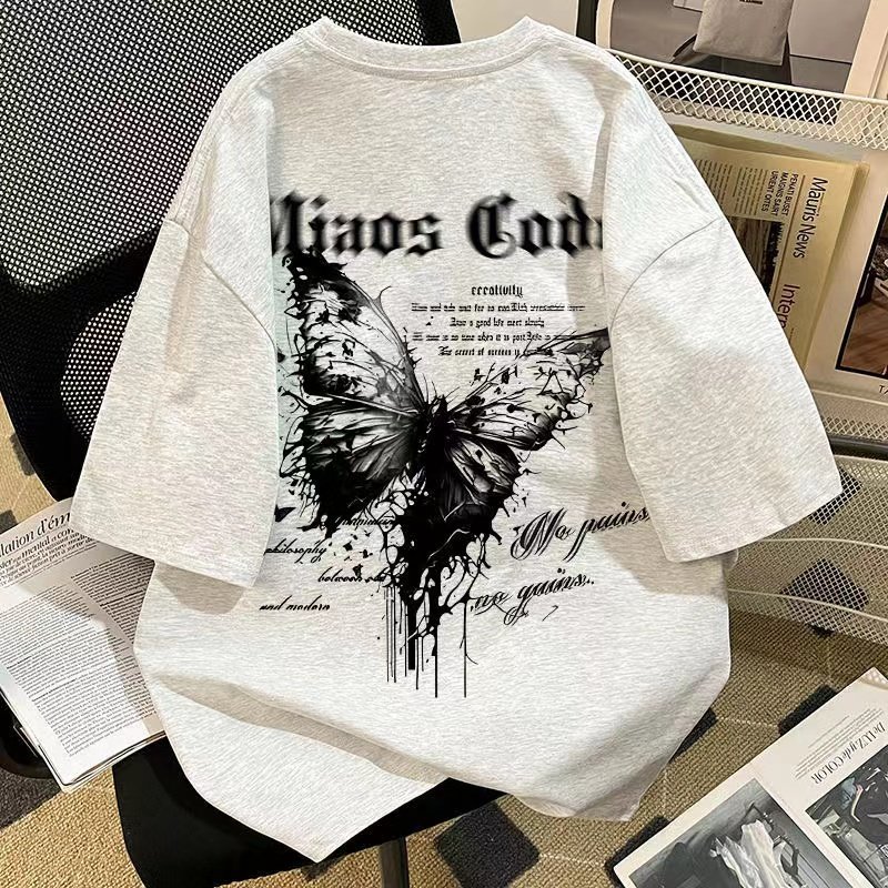 男女童纯棉美式字母蝴蝶印花短袖t恤中大童夏季2025新款宽松上衣,童装/婴儿装/亲子装,T恤,淘宝优惠券,粉丝福利购,淘宝优惠卷