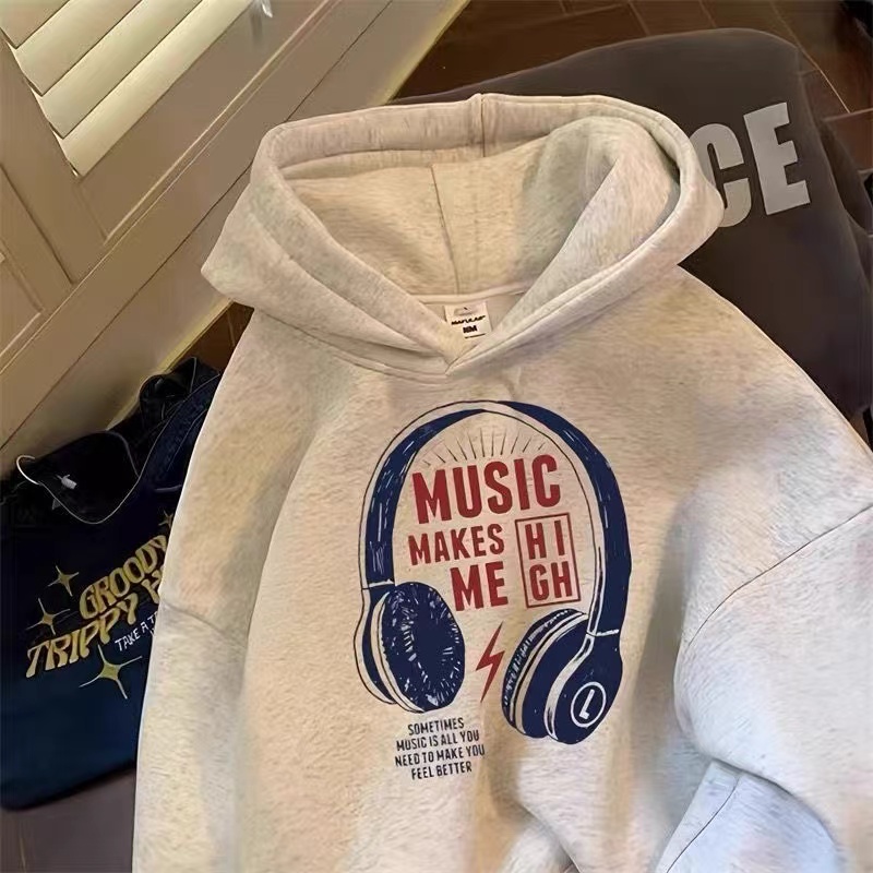 男女童卡通耳机连帽卫衣秋冬