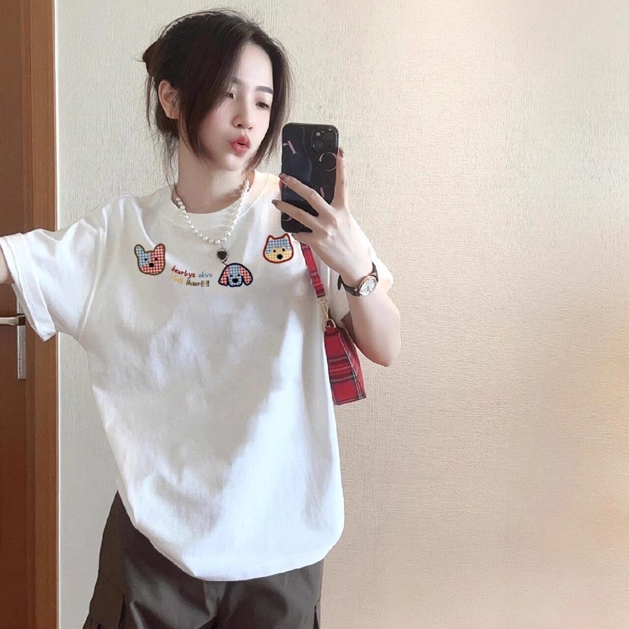 中大童纯棉白色短袖t恤女童夏季