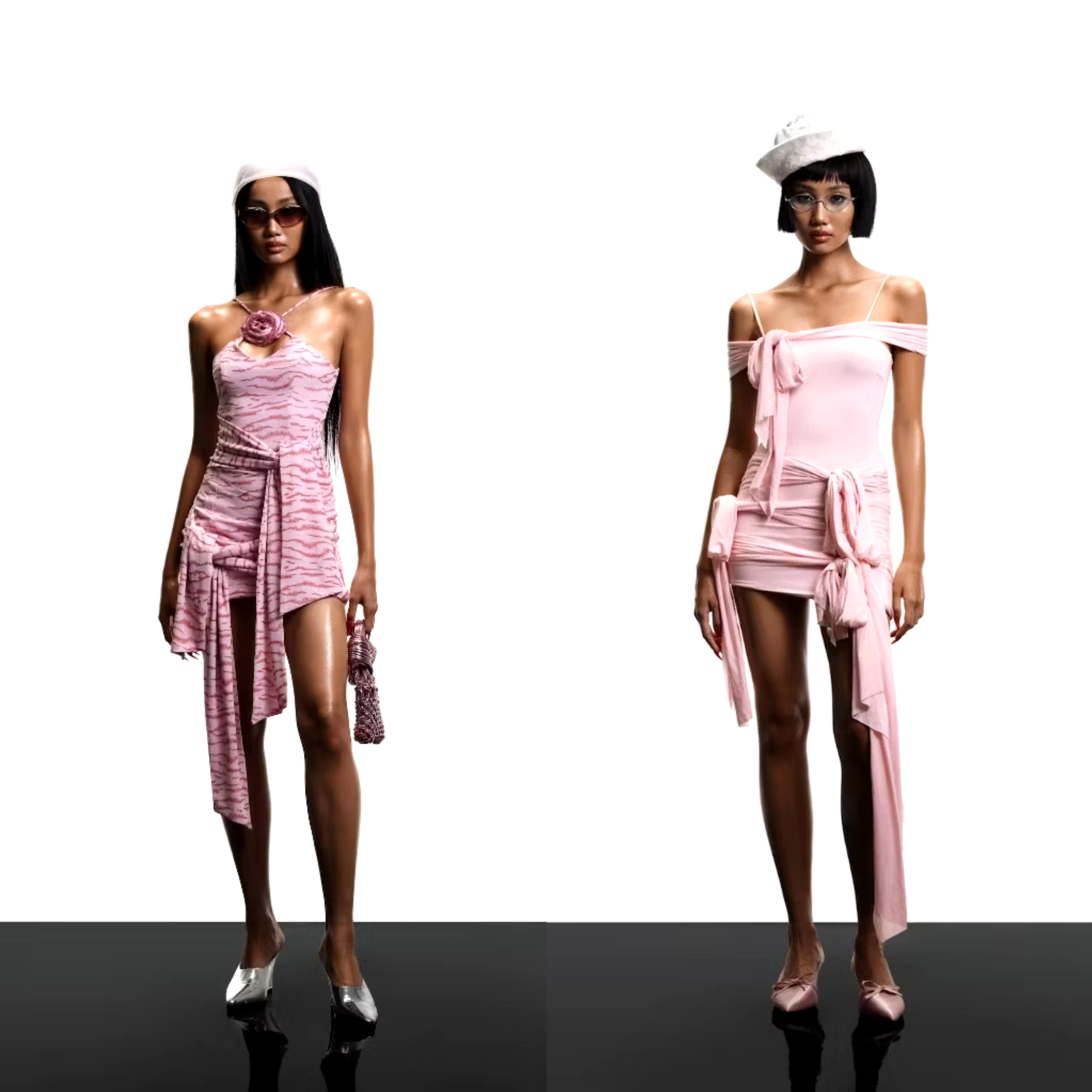 越在线越南小众kaii新款时尚气质优雅飘带/立体花吊带连衣裙