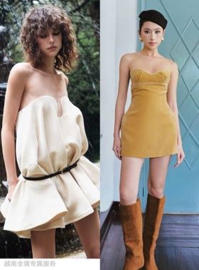 越在线越南小众ononmade新款优雅抹胸花朵裙/抹胸收腰连衣短裙