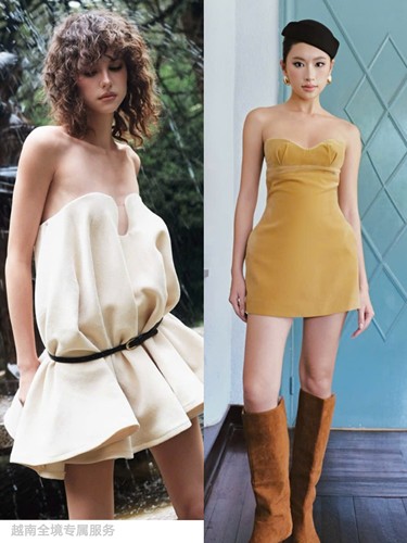 越在线越南小众ononmade新款优雅抹胸花朵裙/抹胸收腰连衣短裙