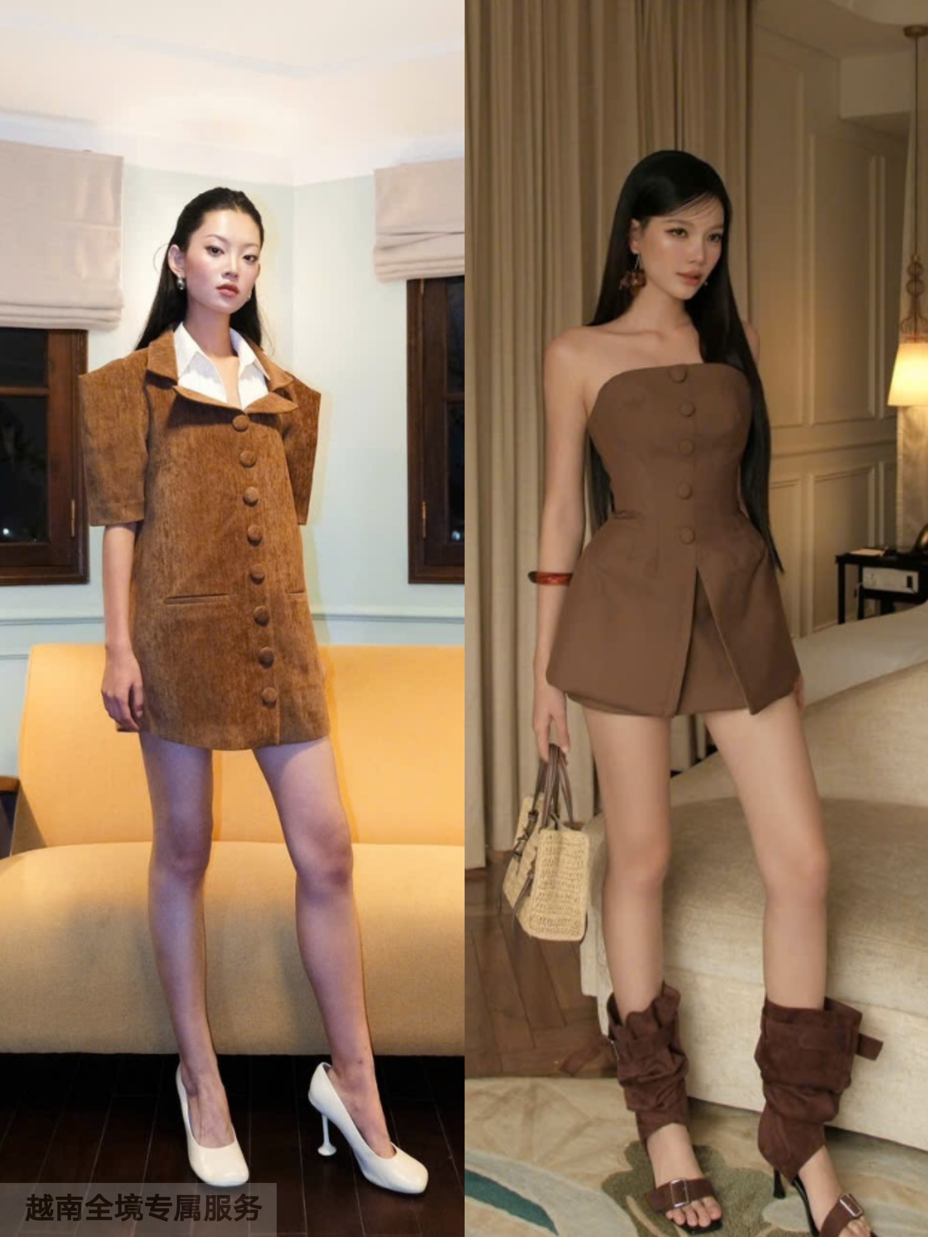 越在线越南小众ononmade酷飒干练假两件翻领衬衫裙/抹胸纽扣短裙