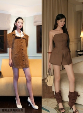 越在线越南小众ononmade酷飒干练假两件翻领衬衫裙/抹胸纽扣短裙