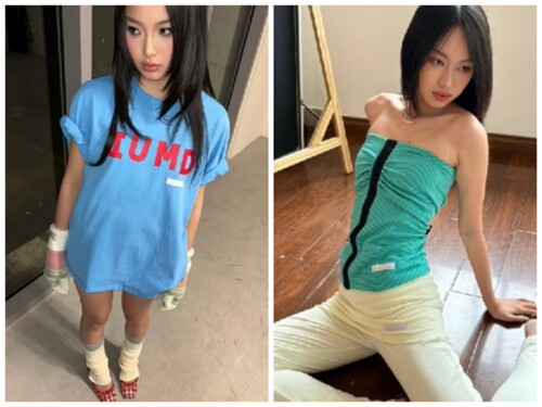 越在线越南小众61comfy新款收褶排扣抹胸+宽松圆领字母印花T恤