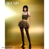 越在线越南小众Alexis简约时尚 挂脖印花露脐背心花苞蓬蓬裙套装