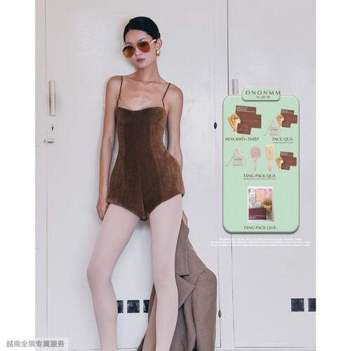 越在线越南小众ononmade新款丝绒吊带华丽修身短款连体裤