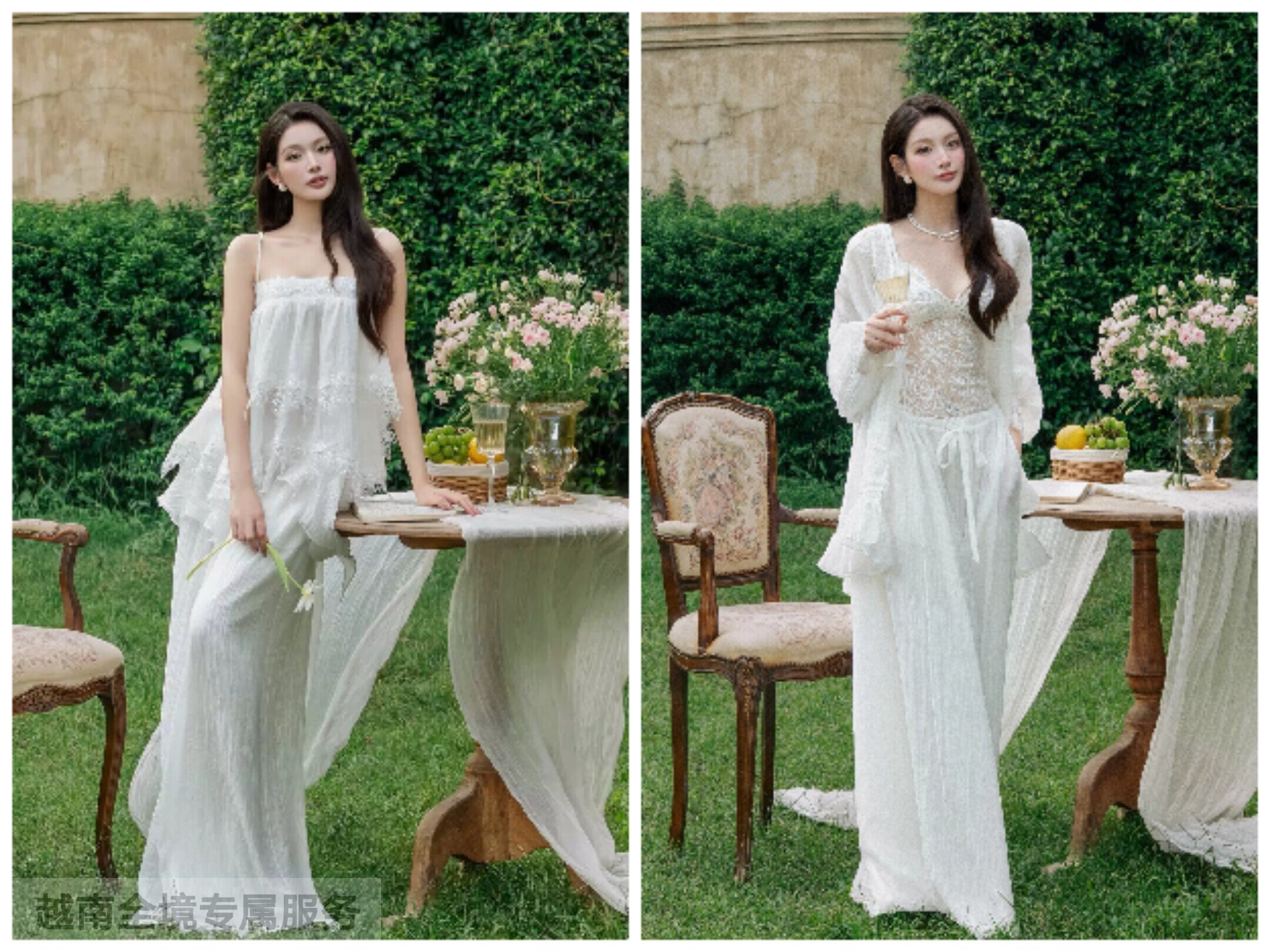 越在线越南小众theswan蕾丝吊带阔腿裤套装+外衫.吊带.阔腿裤套装