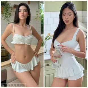 套装 越在线越南小众onsra新露背挂脖露背连体套装 吊带荷叶边短裤