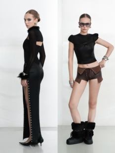 套装 越在线越南小众nerys性感镂空带披肩连衣裙 短裤 个性 印花短袖