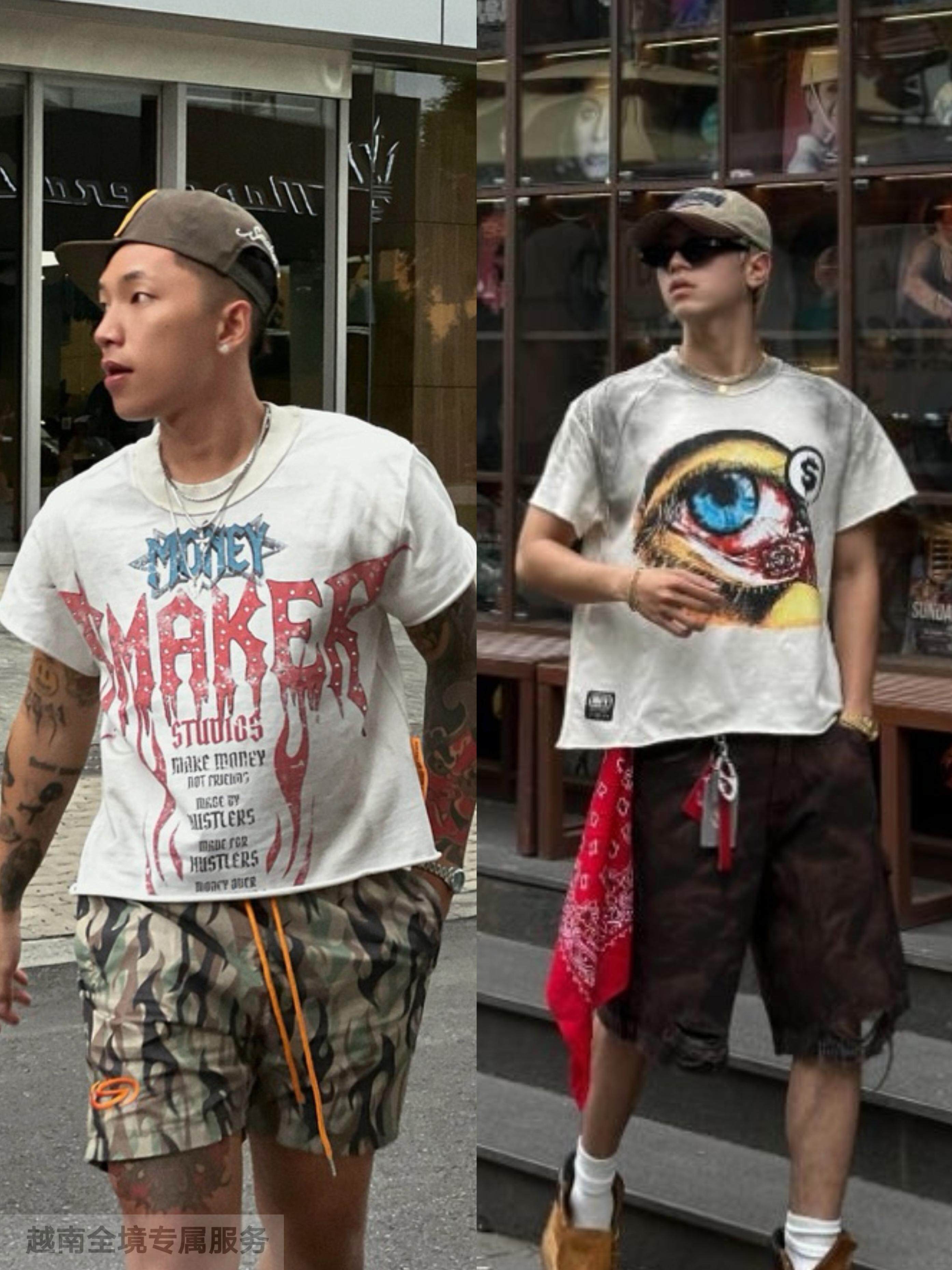 越在线越南小众smaker新款简约字母印花短袖T恤/休闲短裤套装