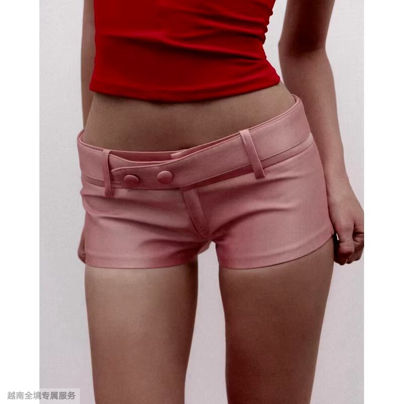 越在线越南小众Dalya新款性感辣妹低腰皮带显瘦包臀短裤