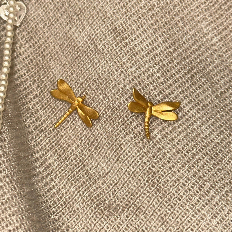 新中式简约迷你灵动蜻蜓耳钉磨砂耳钉