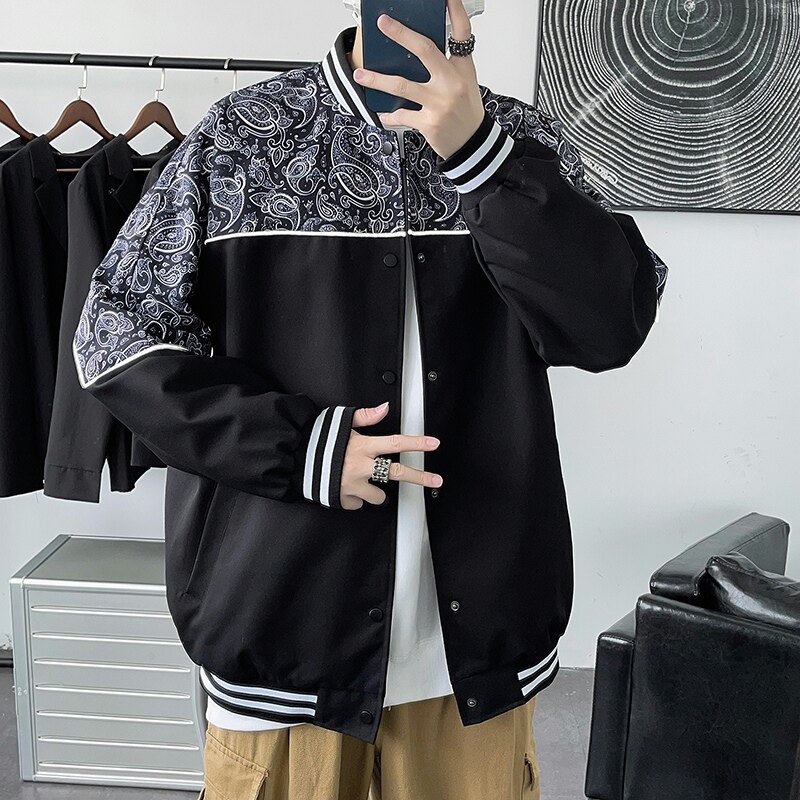 秋季棒球衫男装反光腰果花夹克棒球服外套男加肥加大码胖子衣服,男装夹克,星座909-2（原星座717-2）
