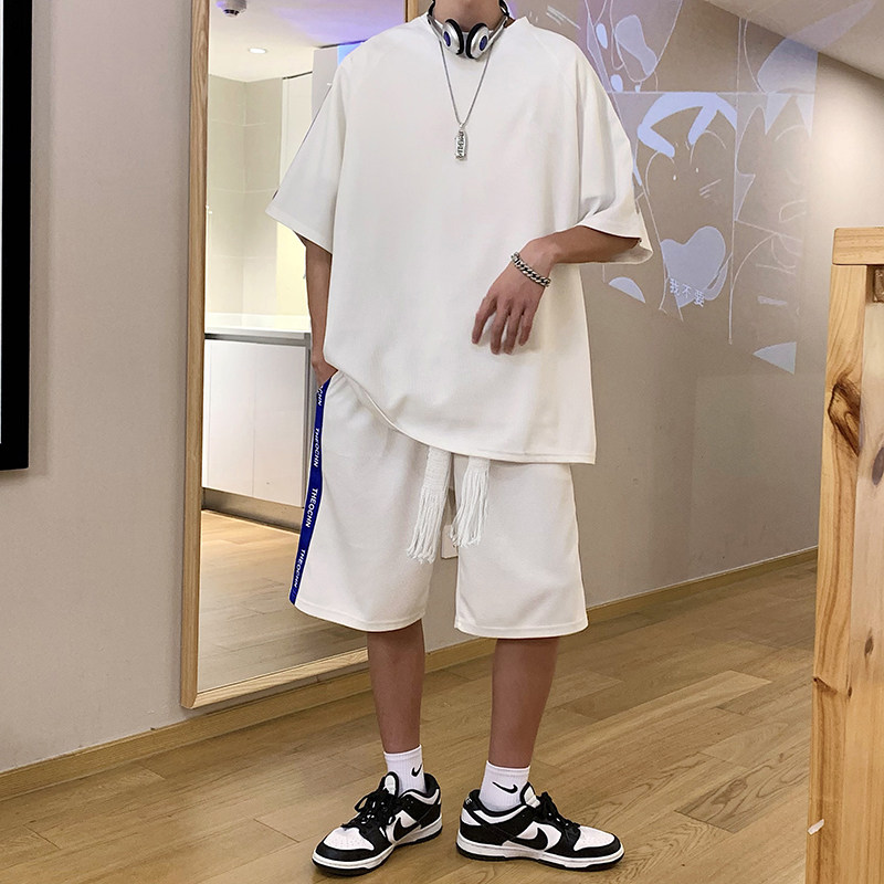 夏装华夫格大码短袖T恤男宽松百搭运动套装字母加肥加大码胖子6XL,男装T恤,星座909-2（原星座717-2）