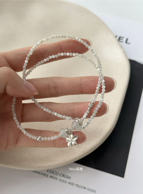 Yelu原创天然白蝶贝项链s925银花朵吊坠小众设计感简约百搭锁骨链