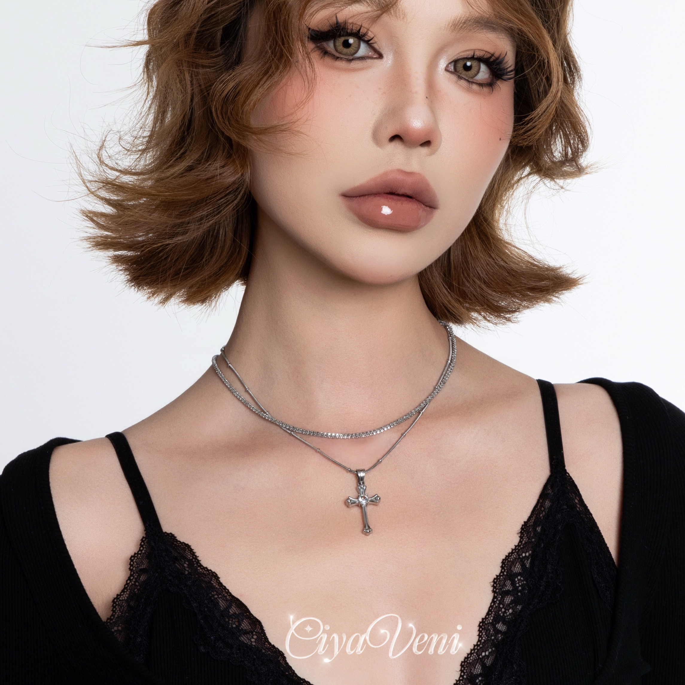 CIYAVENI原创设计镶钻复古金属十字架轻奢巴洛克欧美蛇链项链小众