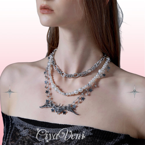 CIYAVENI镶钻翅膀重工金属项链