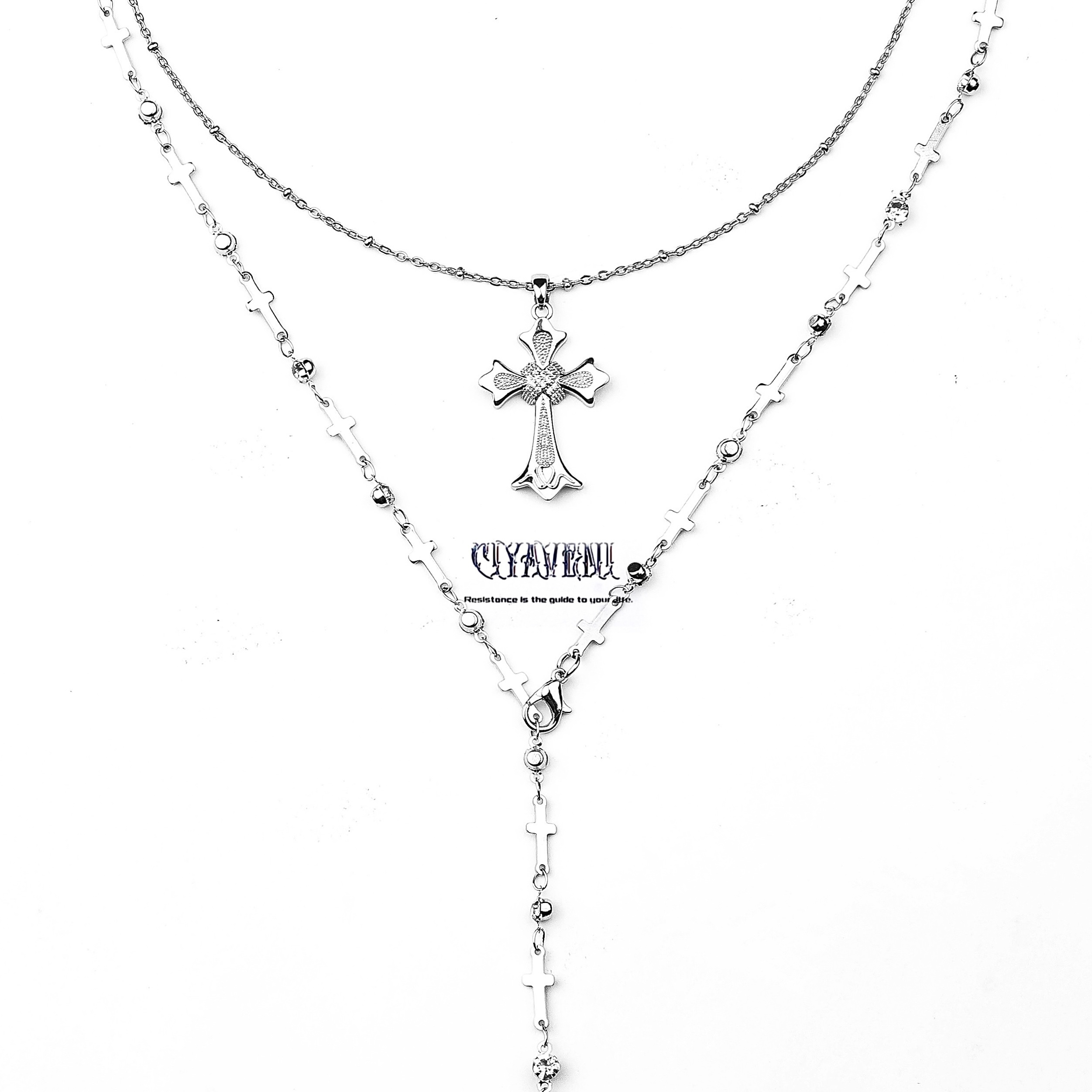 CIYAVENI原创设计轻奢镶钻十字架复古叠戴高级感百搭流苏项链简约