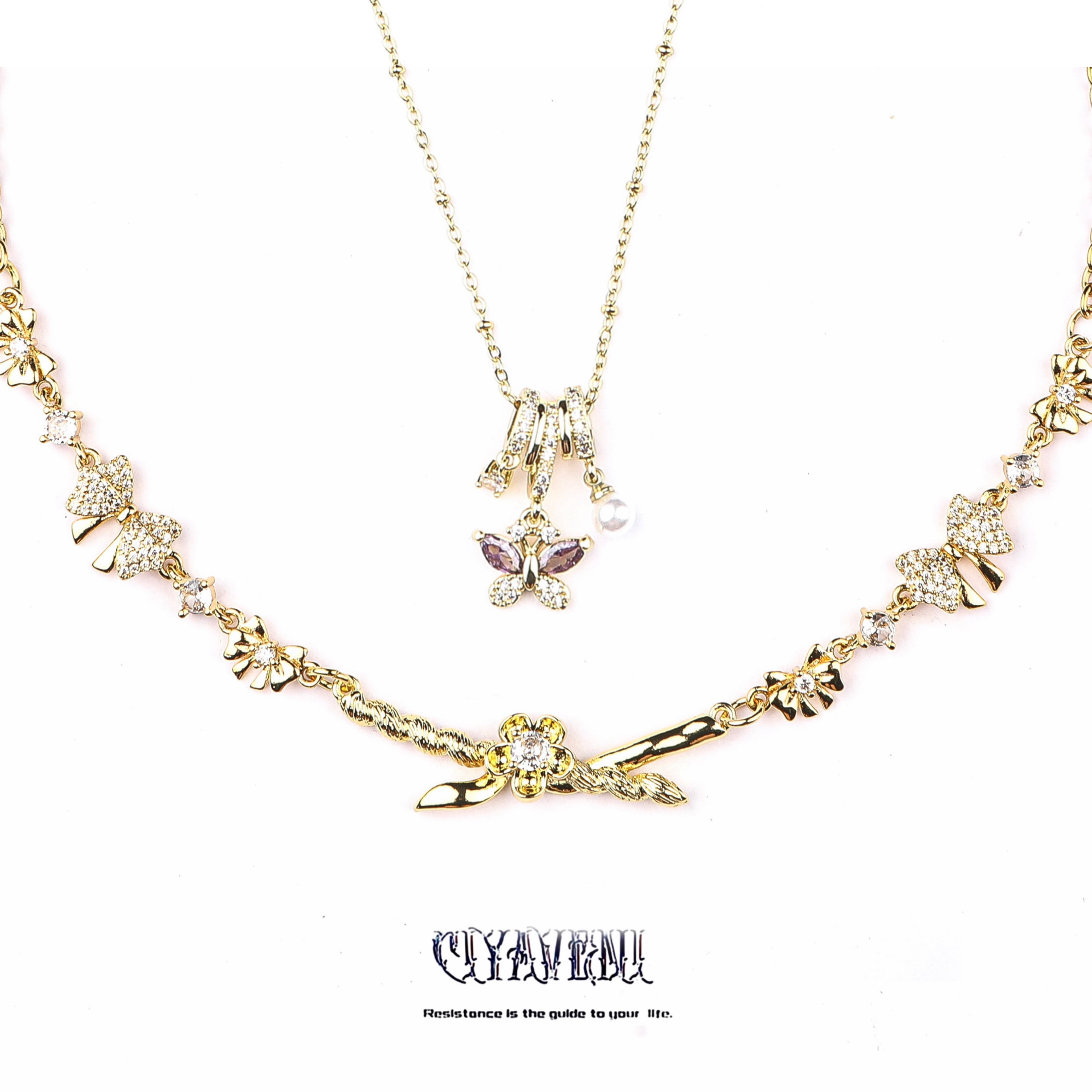 CIYAVENI轻奢镶钻蝴蝶玫瑰项链