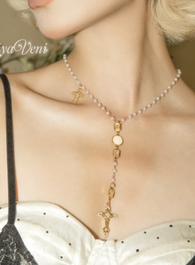 CIYAVENI镶钻十字架巴洛克锁骨链