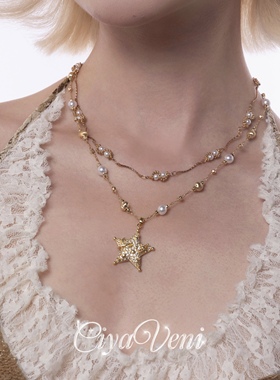 CIYAVENI原创设计中世纪复古巴洛克镶钻星星珍珠锁骨链项链轻奢