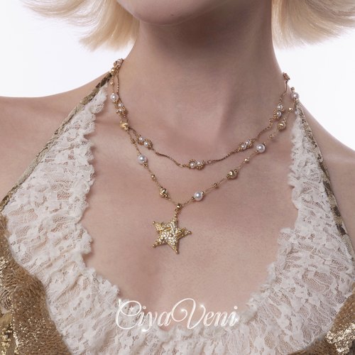 CIYAVENI原创设计中世纪复古巴洛克镶钻星星珍珠锁骨链项链轻奢